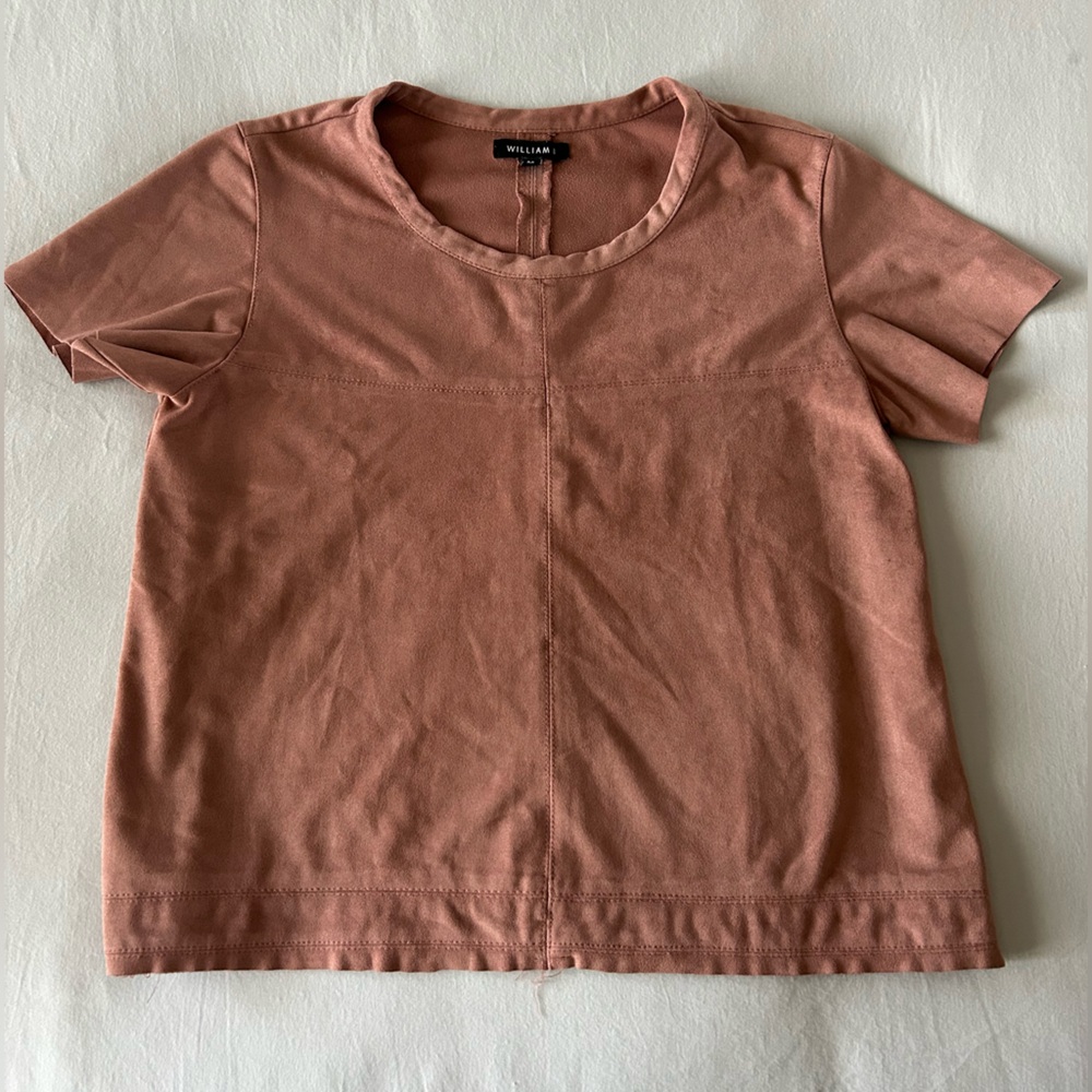 William B Pink Short Sleeve Suede Tee